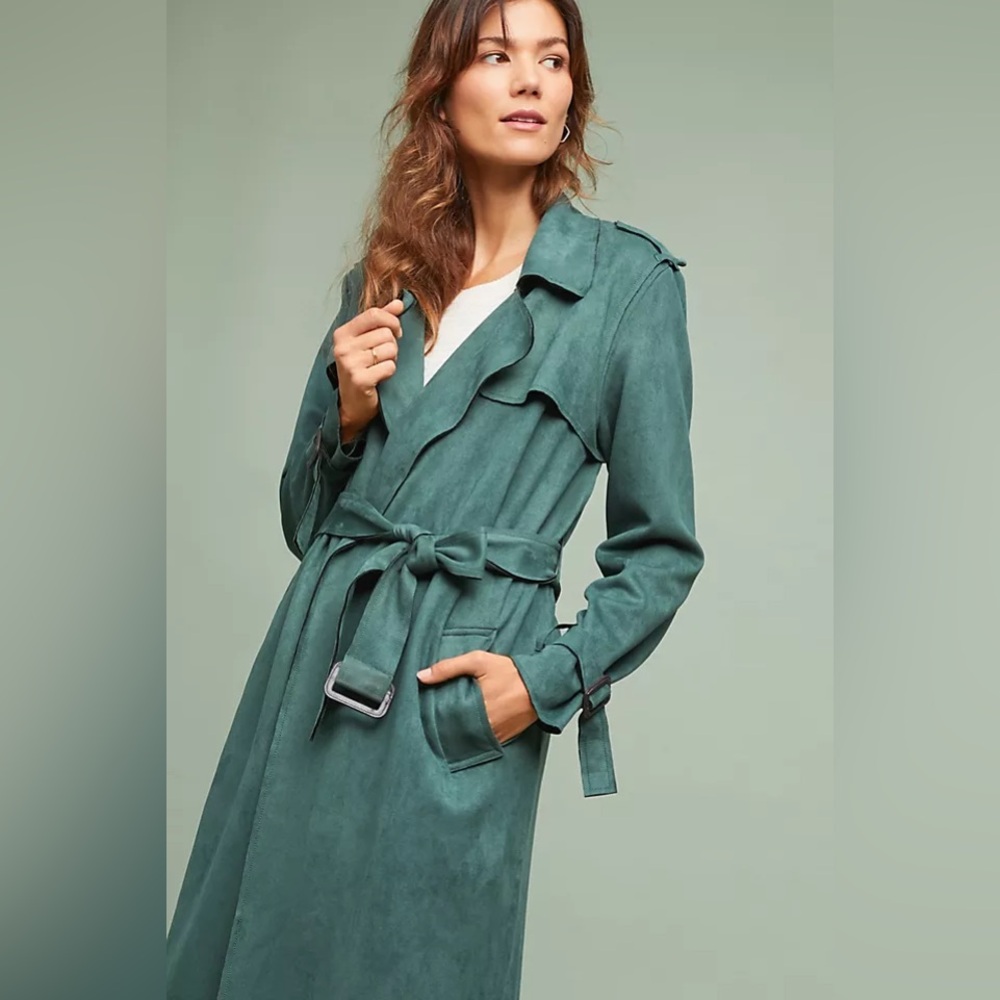 Faux-Suede Trench Coat